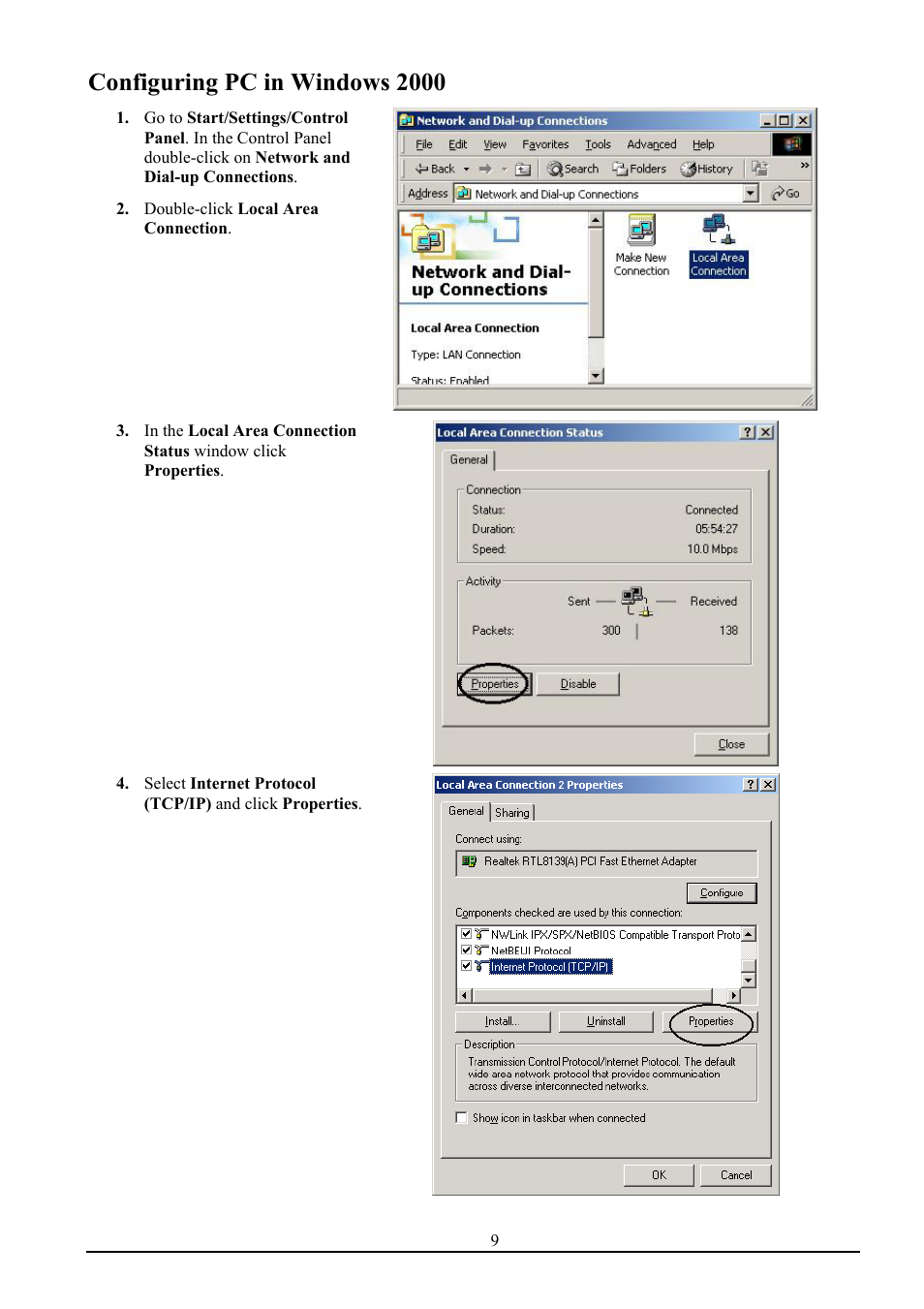 Configuring pc in windows 2000 | Atlantis Land ISDN Router with 10/100 LAN port ATLMMR MNE01 User Manual | Page 12 / 39