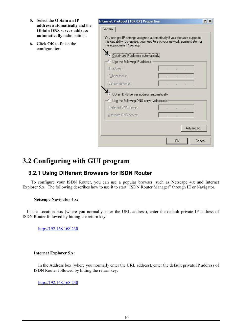 2 configuring with gui program, 1 using different browsers for isdn router | Atlantis Land ISDN Router with 10/100 LAN port ATLMMR MNE01 User Manual | Page 13 / 39