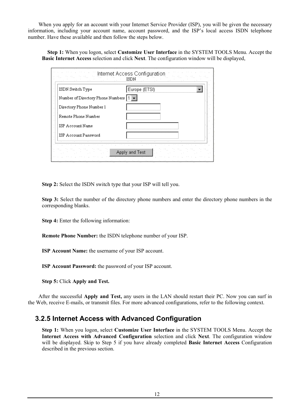 5 internet access with advanced configuration | Atlantis Land ISDN Router with 10/100 LAN port ATLMMR MNE01 User Manual | Page 15 / 39