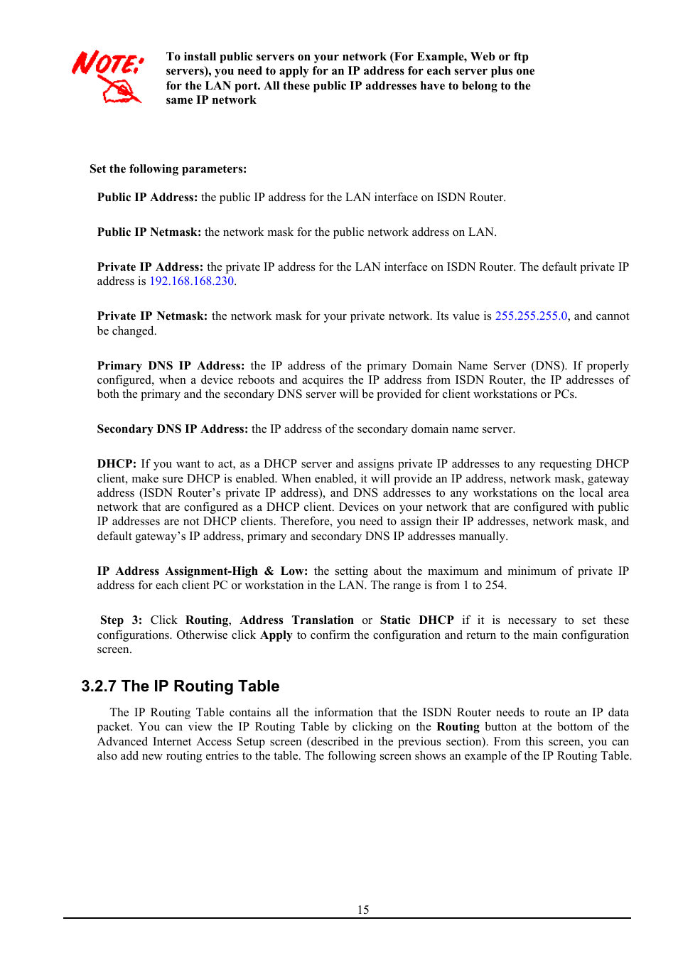 7 the ip routing table | Atlantis Land ISDN Router with 10/100 LAN port ATLMMR MNE01 User Manual | Page 18 / 39