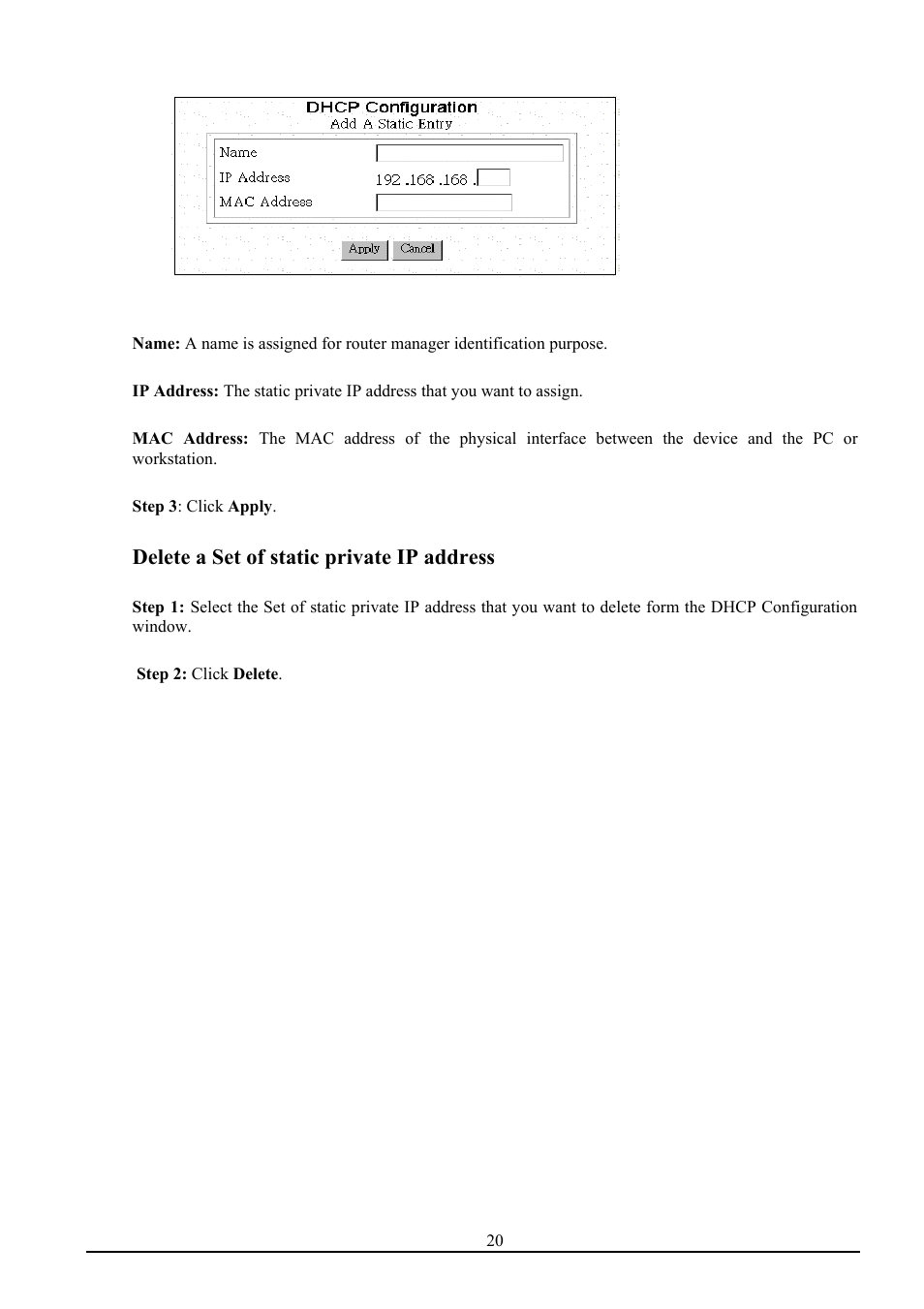 Delete a set of static private ip address | Atlantis Land ISDN Router with 10/100 LAN port ATLMMR MNE01 User Manual | Page 23 / 39