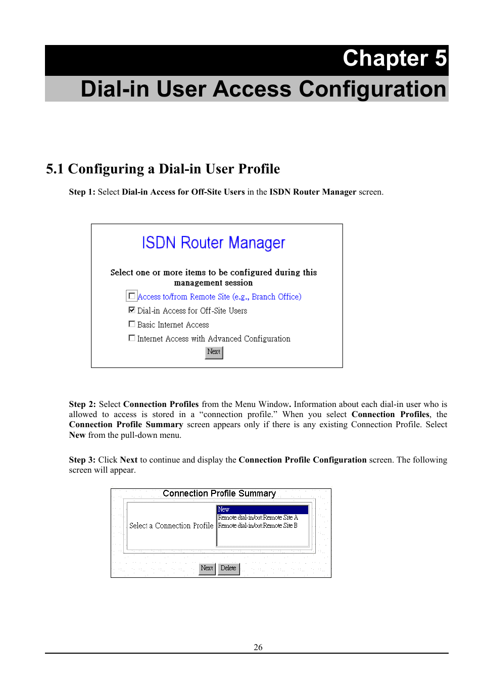 Chapter 5 dial-in user access configuration, 1 configuring a dial-in user profile | Atlantis Land ISDN Router with 10/100 LAN port ATLMMR MNE01 User Manual | Page 29 / 39