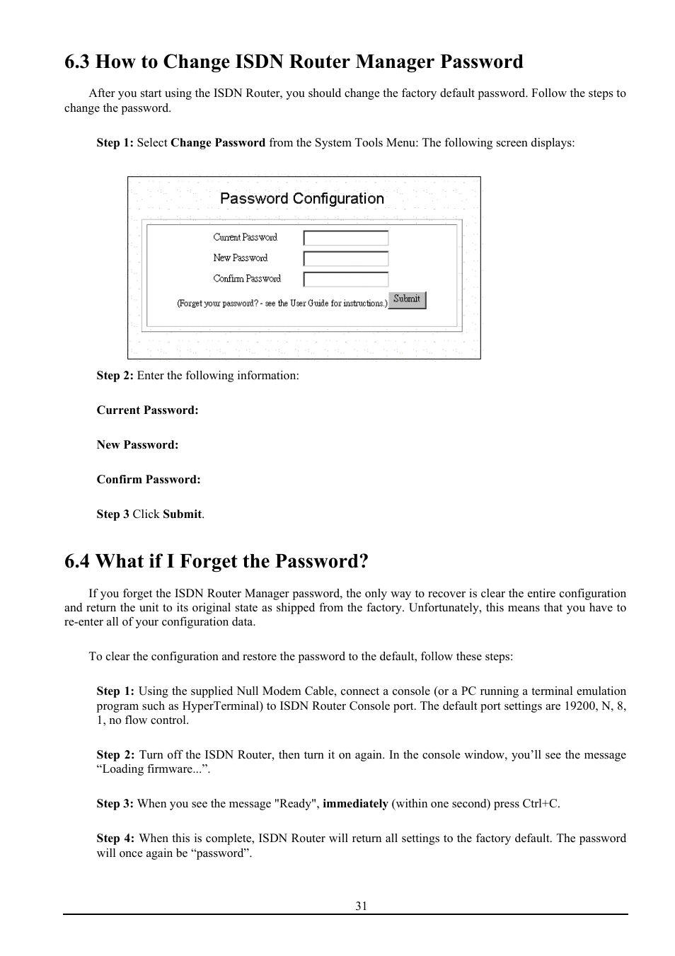 3 how to change isdn router manager password, 4 what if i forget the password | Atlantis Land ISDN Router with 10/100 LAN port ATLMMR MNE01 User Manual | Page 34 / 39