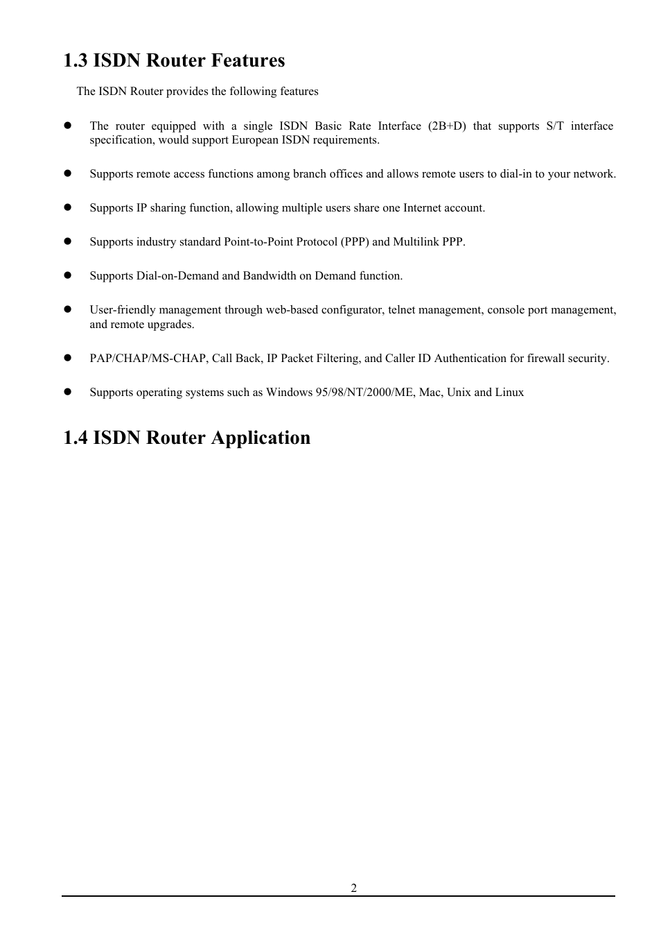 3 isdn router features, 4 isdn router application | Atlantis Land ISDN Router with 10/100 LAN port ATLMMR MNE01 User Manual | Page 5 / 39