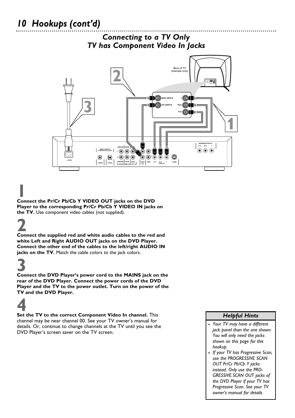 10 hookups (cont’d), Helpful hints | Philips DVD962SA99 User Manual | Page 10 / 56