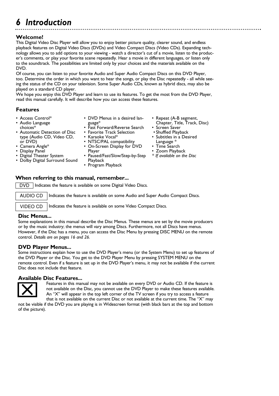 6 introduction | Philips DVD962SA99 User Manual | Page 6 / 56