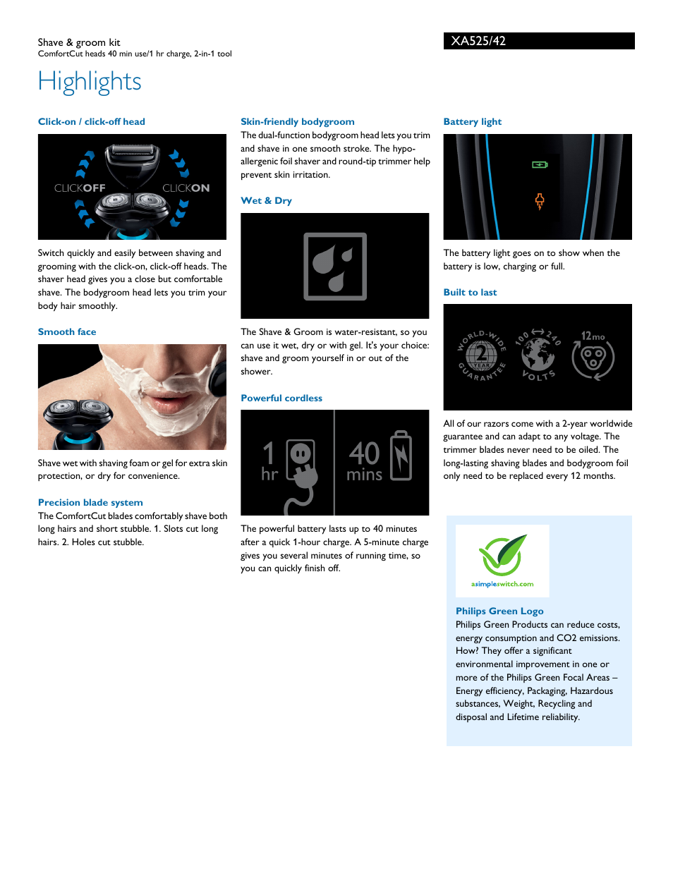 Highlights | Philips XA525-42 User Manual | Page 2 / 3