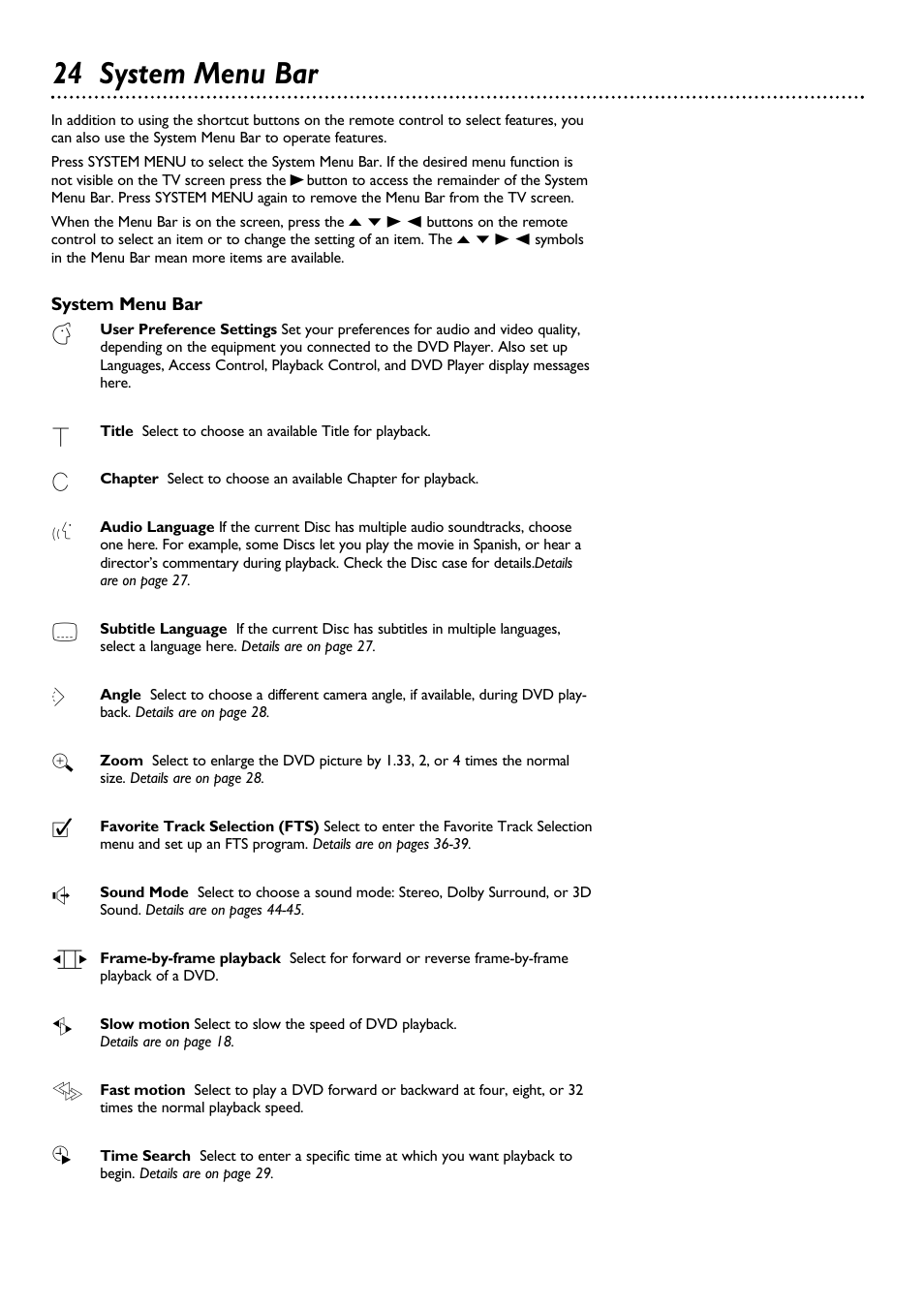 24 system menu bar | Philips DVD962SA User Manual | Page 24 / 56