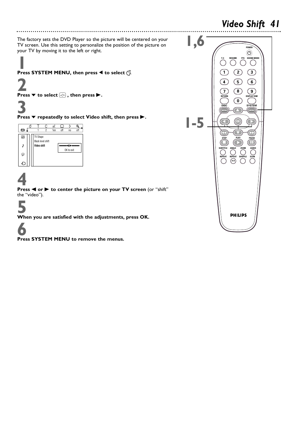 Video shift 41 | Philips DVD962SA User Manual | Page 41 / 56