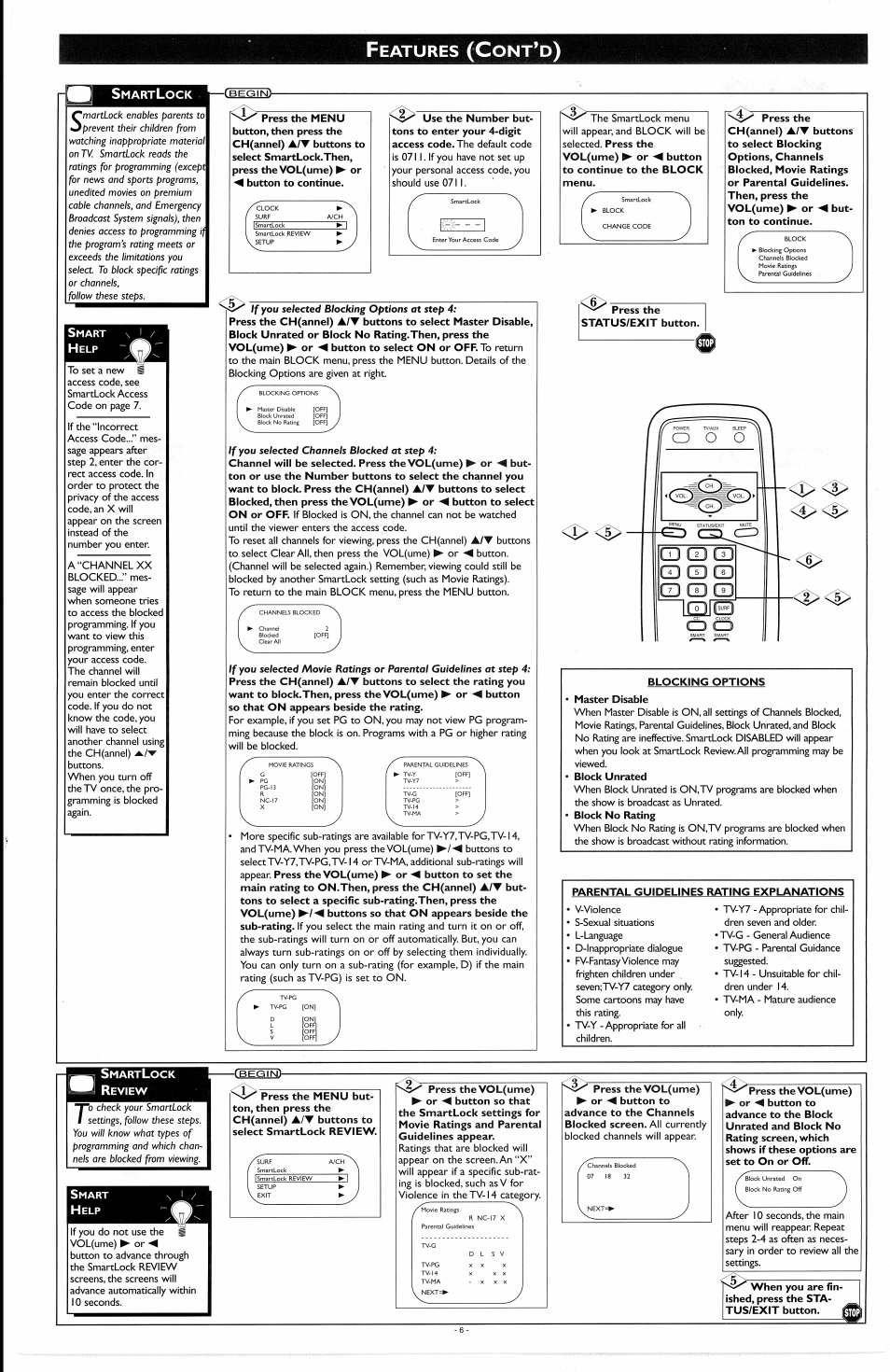 Smartlock, Press the status/exit button, Master disable | Review, D cd cd cd g3 cd cd cd cd, Eatures | Philips PR1335B User Manual | Page 6 / 8