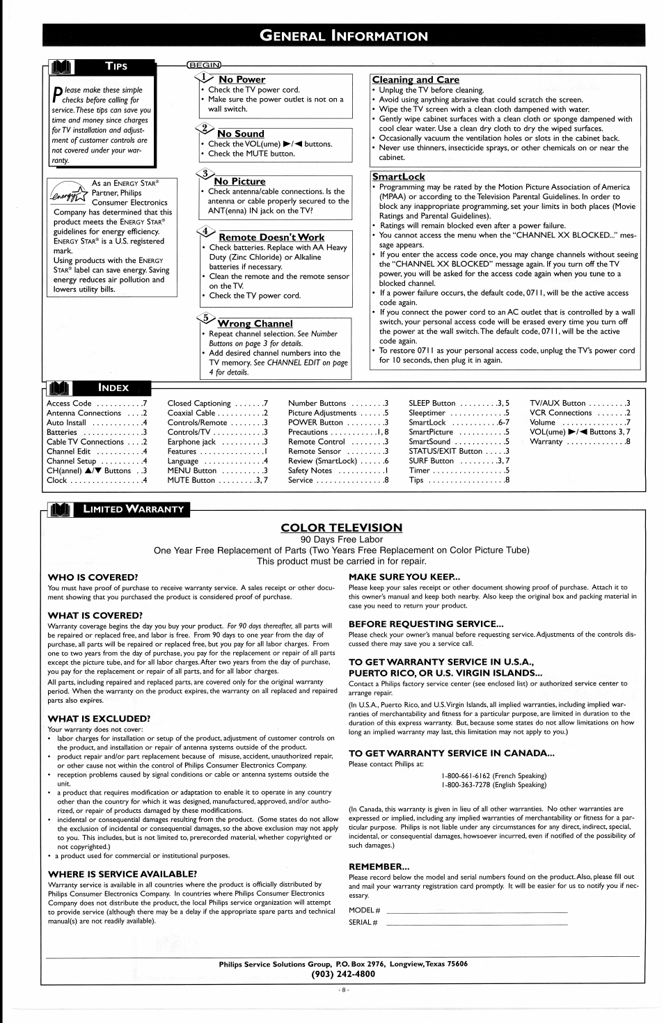 Eneral, Nformation, Color television | Philips PR1335B User Manual | Page 8 / 8