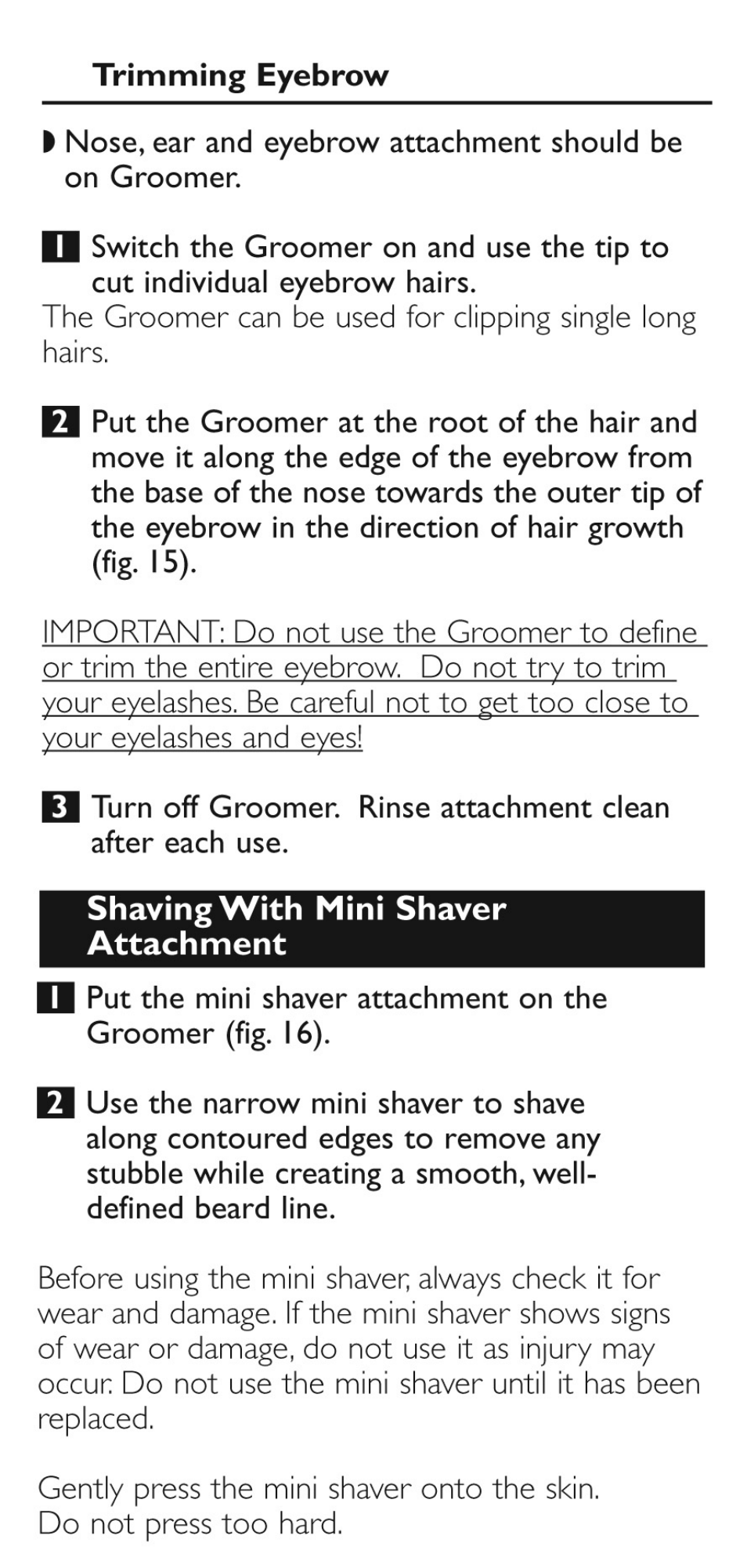 Trimming eyebrow | Philips G470-30 User Manual | Page 9 / 13