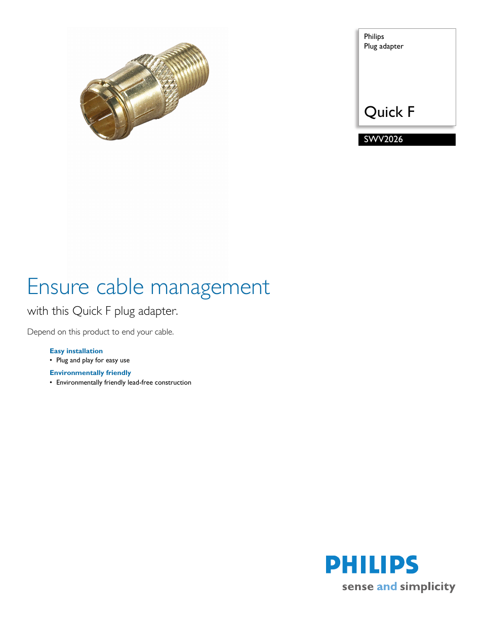 Philips Plug adapter SWV2026 Quick F User Manual | 2 pages