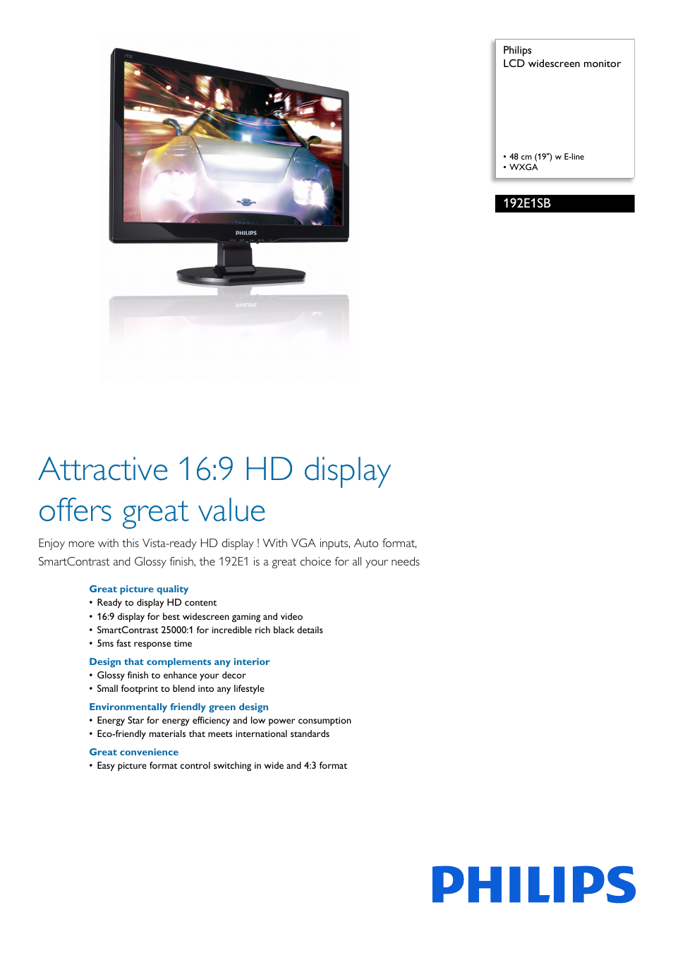 Philips 192E1SB-00 User Manual | 2 pages