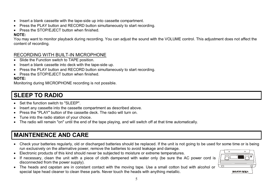 Sleep to radio, Maintenence and care | Hyundai H-1005 User Manual | Page 5 / 11