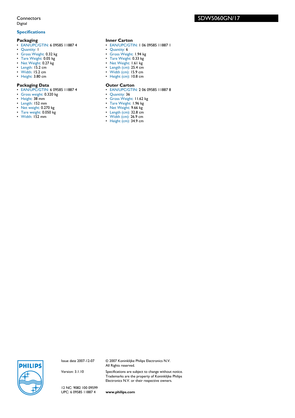 Philips SDW5060GN-17 User Manual | Page 2 / 2