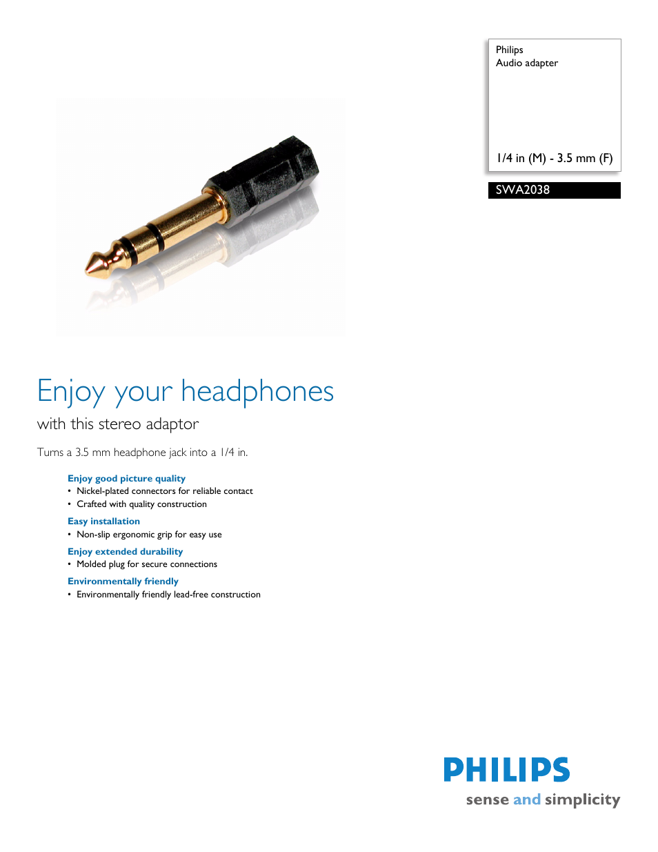 Philips SWA2038-17 User Manual | 2 pages