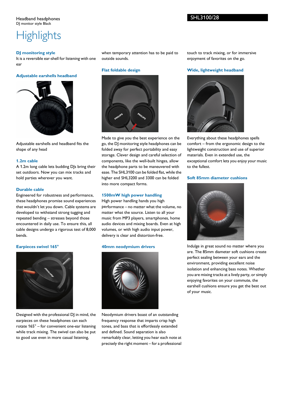 Highlights | Philips SHL3100-28 User Manual | Page 2 / 3