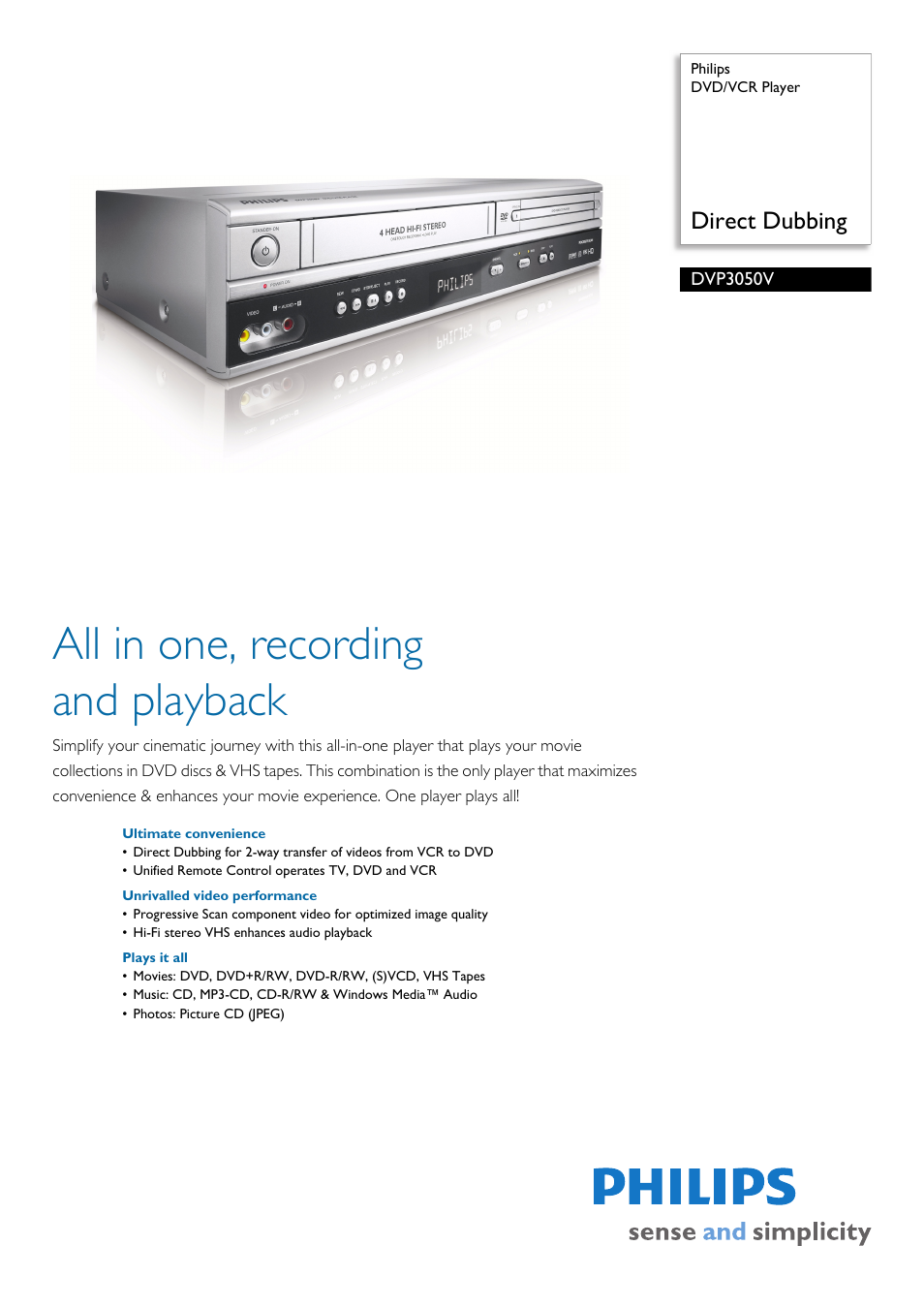 Philips DVP3050V-37B User Manual | 2 pages