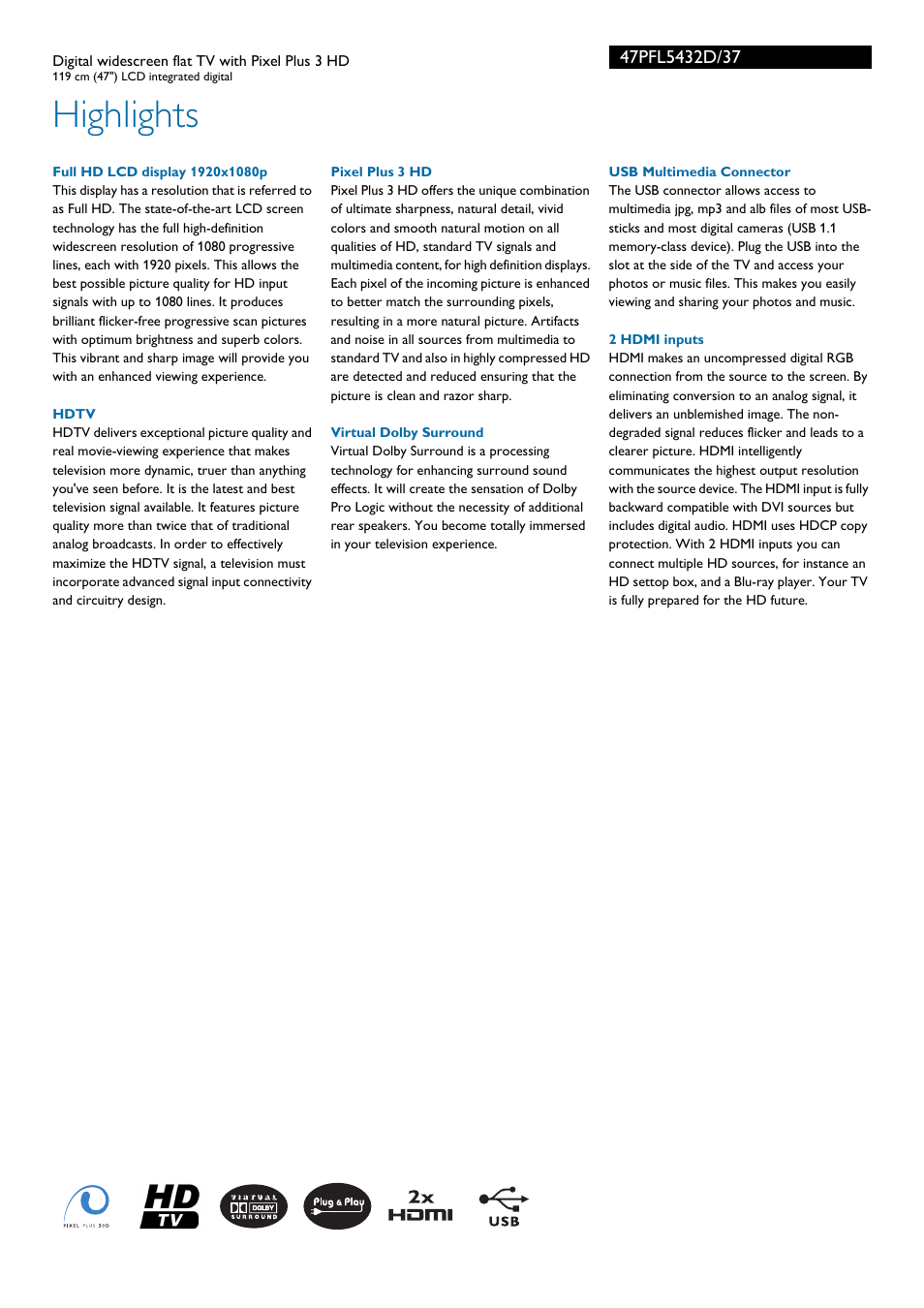 Highlights | Philips 47PFL5432D-37 User Manual | Page 2 / 3