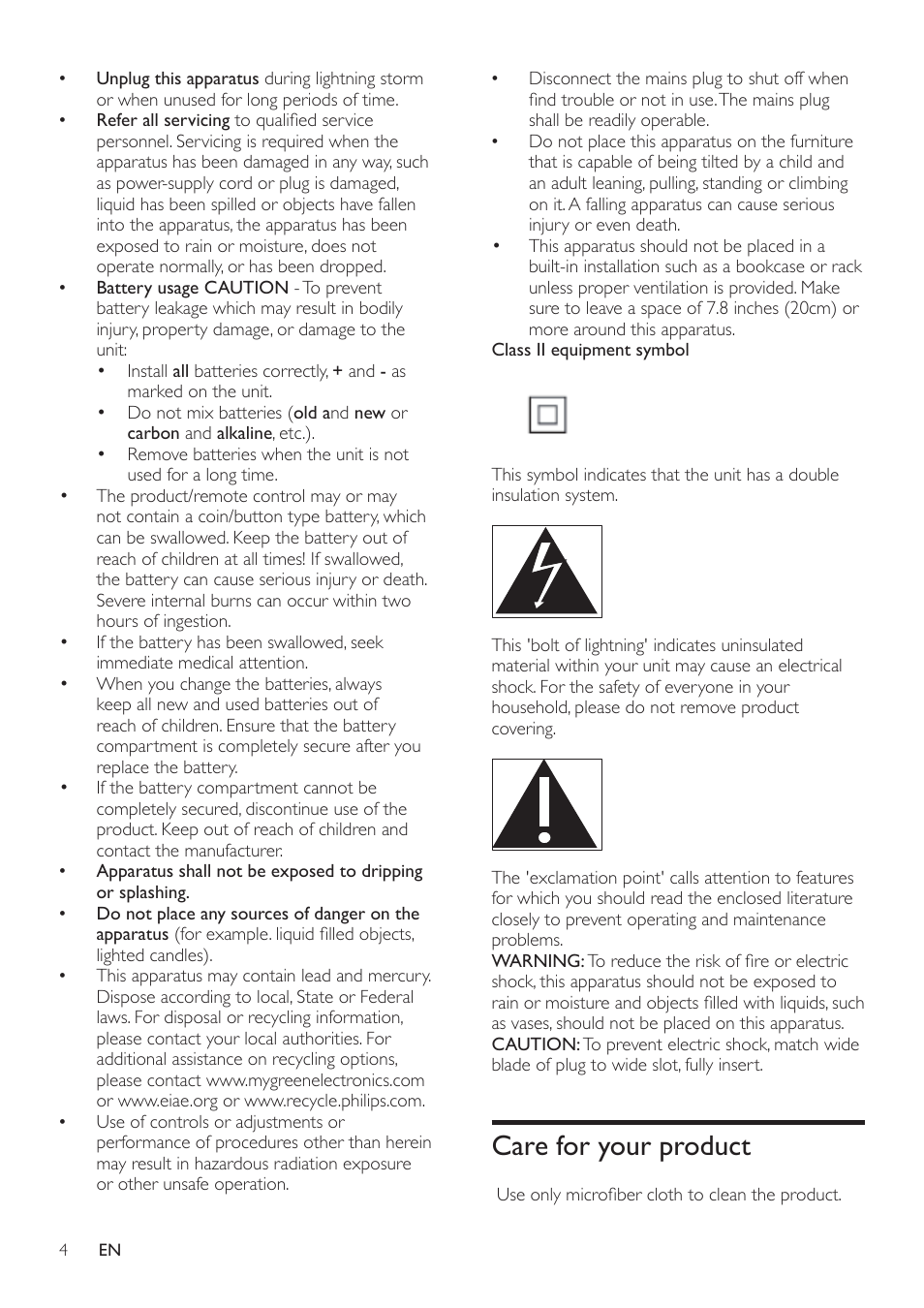 Care for your product | Philips CSS2123-F7 User Manual | Page 5 / 15