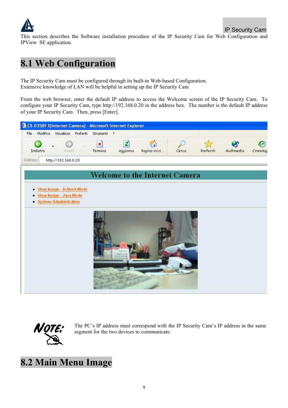 1 web configuration, 2 main menu image | Atlantis Land IP Security Cam A02-WIPCAM-11B User Manual | Page 16 / 65