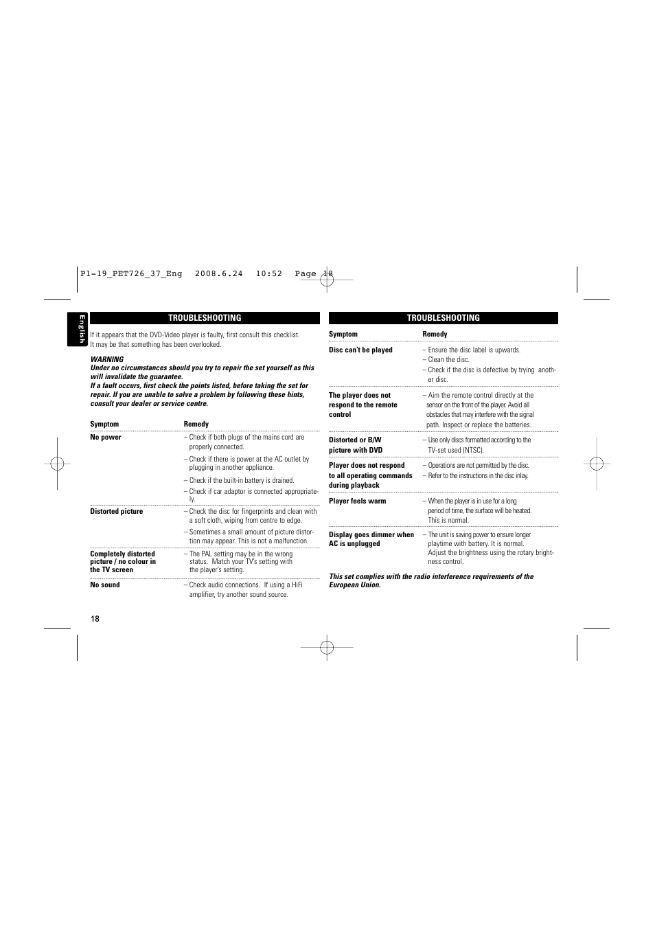 Philips PET726-37B User Manual | Page 18 / 19