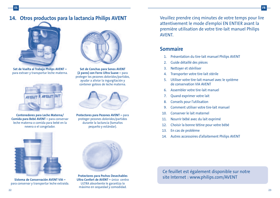 Sommaire, Otros productos para la lactancia philips avent | Philips SCF300-20 User Manual | Page 14 / 20
