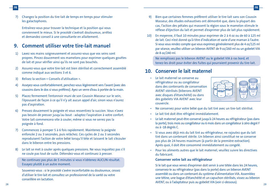 Comment utiliser votre tire-lait manuel, Conserver le lait maternel | Philips SCF300-20 User Manual | Page 17 / 20