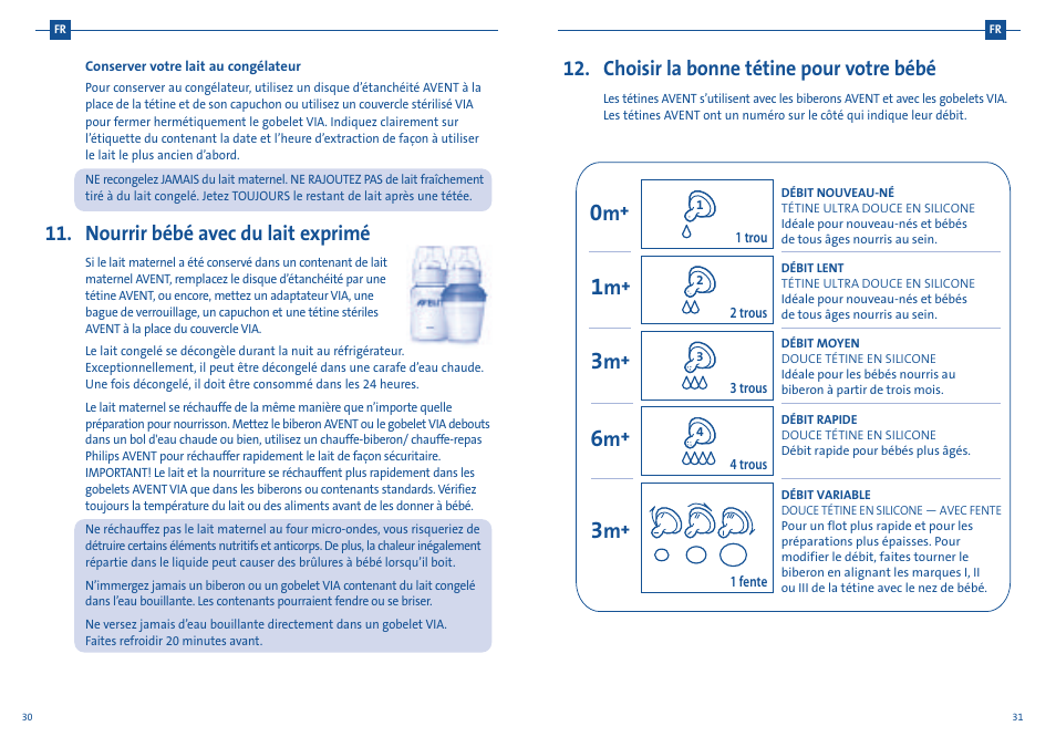 Nourrir bébé avec du lait exprimé, Choisir la bonne tétine pour votre bébé | Philips SCF300-20 User Manual | Page 18 / 20