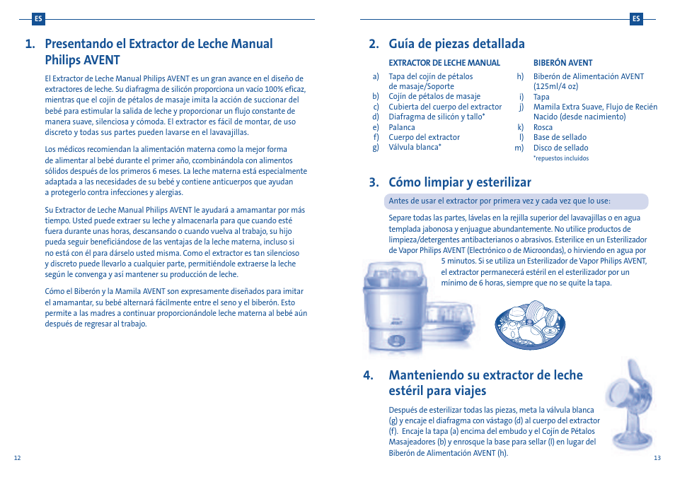 Guía de piezas detallada, Cómo limpiar y esterilizar | Philips SCF300-20 User Manual | Page 9 / 20