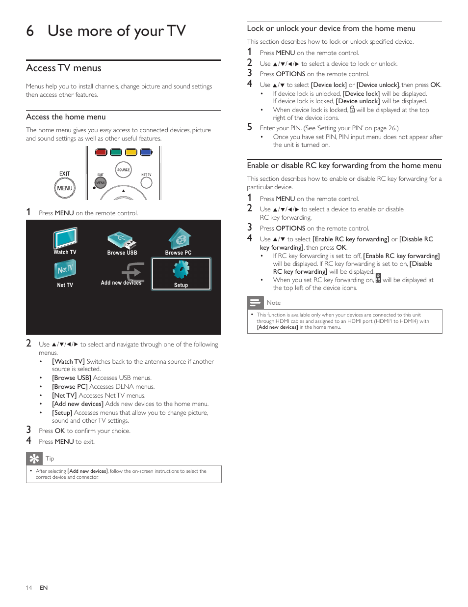6 use more of your tv, Access tv menus | Philips 40PFL5706-F7 User Manual | Page 15 / 54