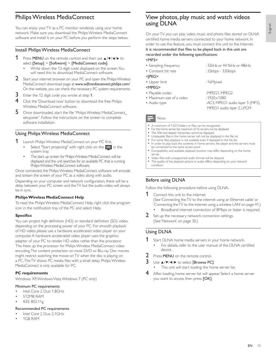 Philips wireless mediaconnect, View photos, play music and watch videosusing dlna | Philips 40PFL5706-F7 User Manual | Page 16 / 54