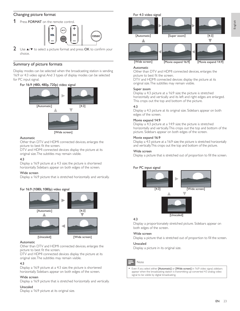 Changing picture format, Summary of picture formats | Philips 40PFL5706-F7 User Manual | Page 24 / 54