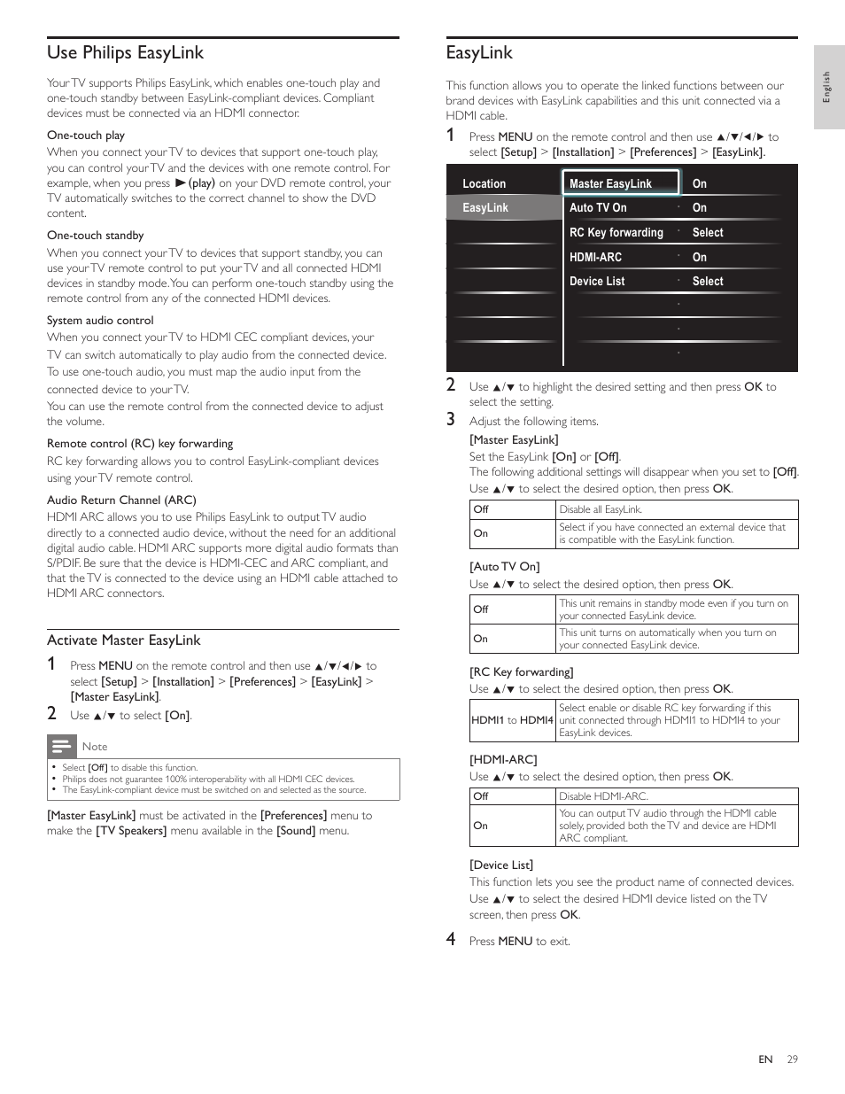 Use philips easylink, Easylink, Activate master easylink | Philips 40PFL5706-F7 User Manual | Page 30 / 54