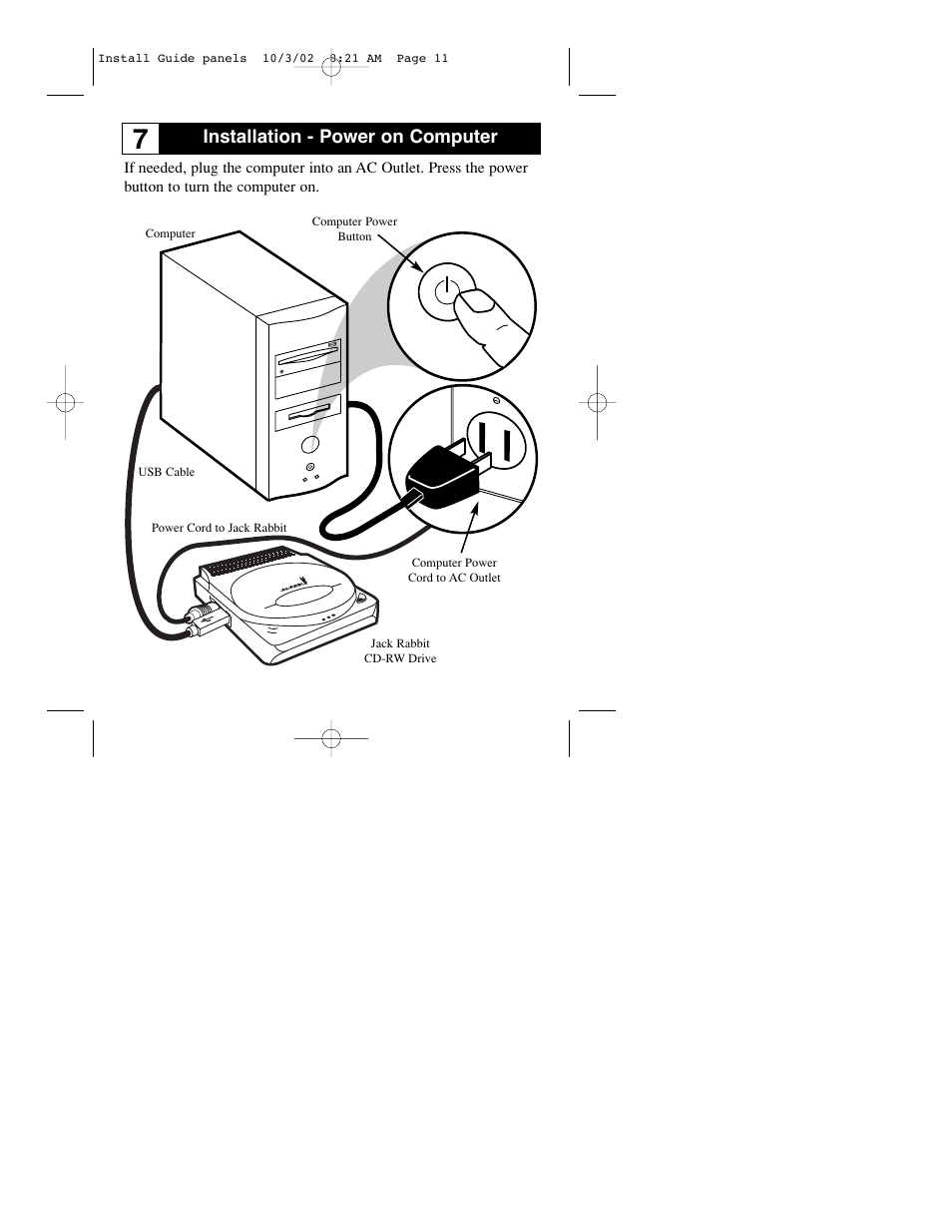 Installation - power on computer | Philips JR24CDRW User Manual | Page 11 / 24