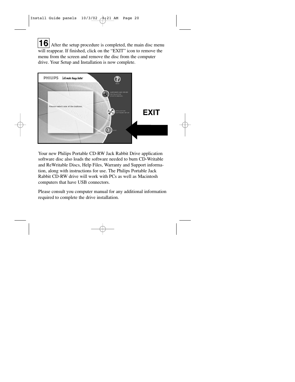 Exit | Philips JR24CDRW User Manual | Page 20 / 24