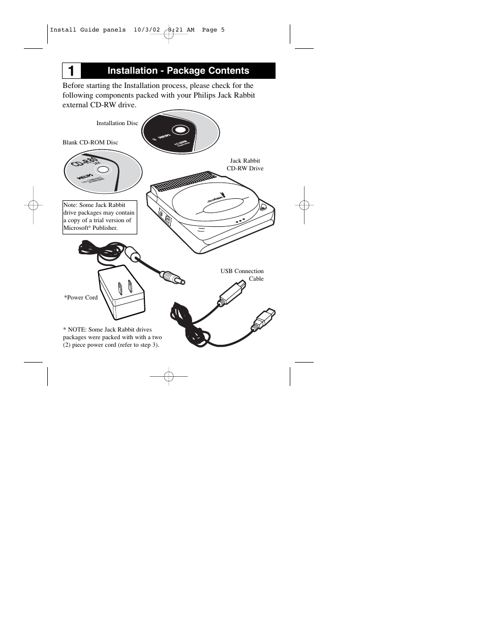 Cd-r80, Installation - package contents | Philips JR24CDRW User Manual | Page 5 / 24