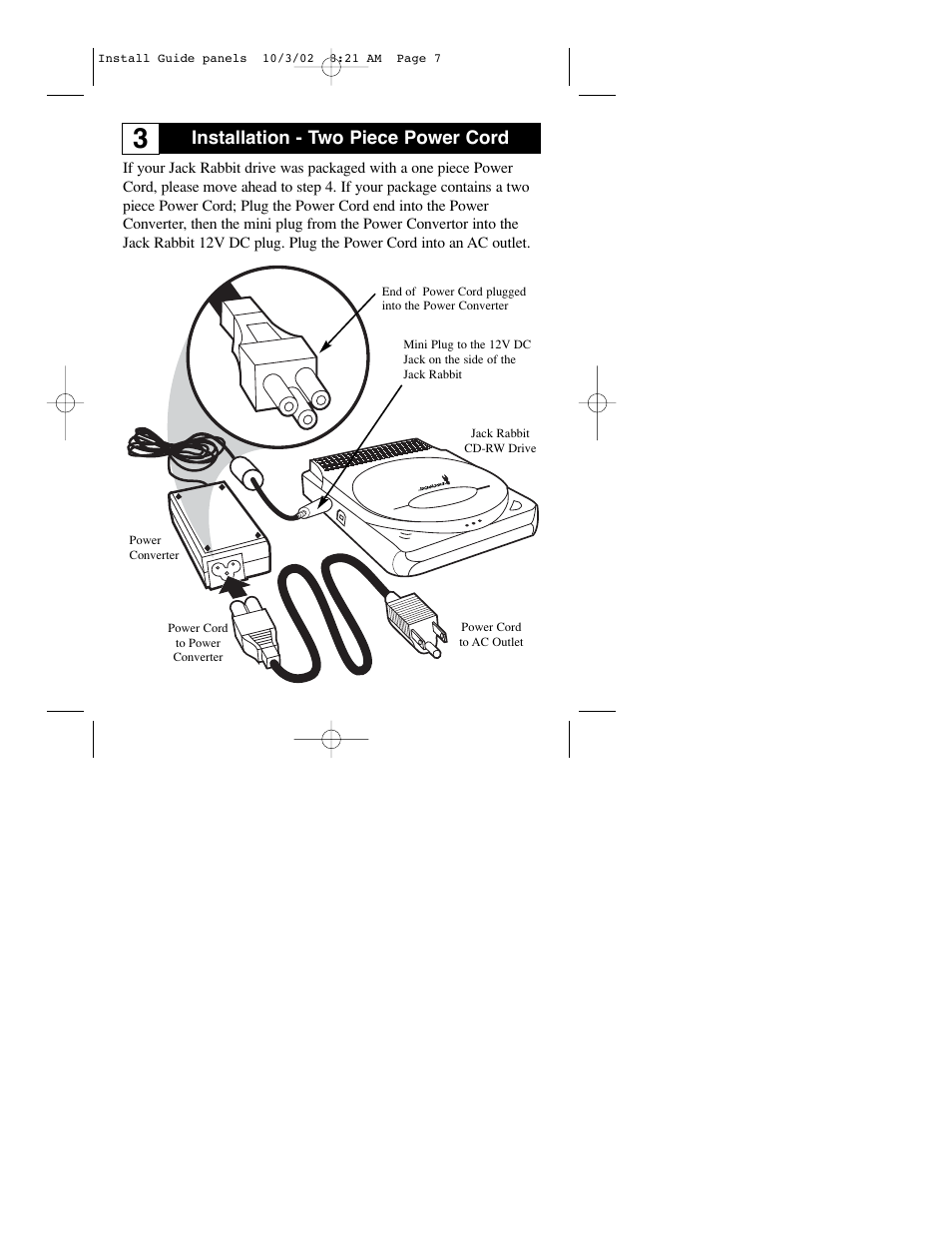 Installation - two piece power cord | Philips JR24CDRW User Manual | Page 7 / 24