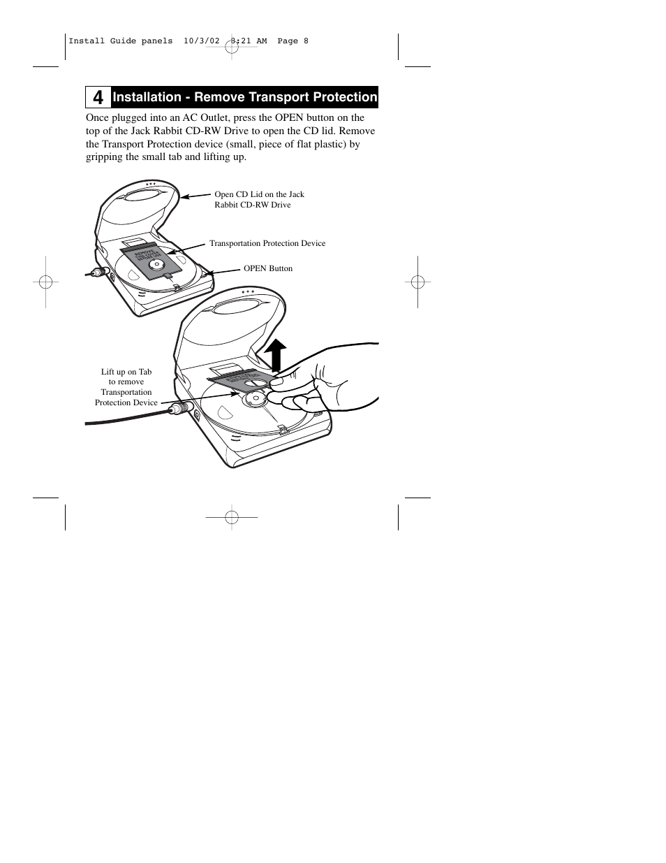 Installation - remove transport protection | Philips JR24CDRW User Manual | Page 8 / 24