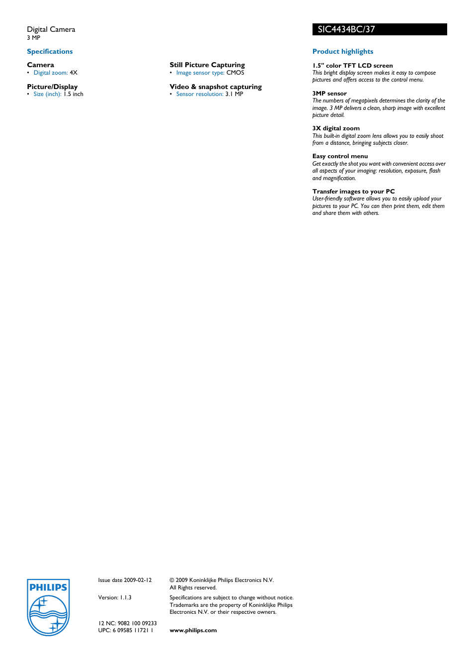 Philips SIC4434BC-37 User Manual | Page 2 / 2