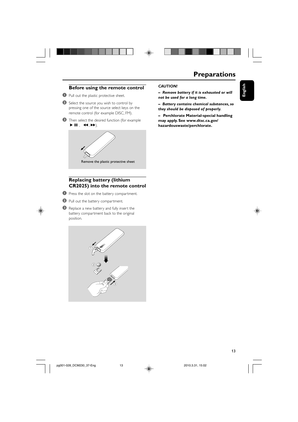 Preparations, Before using the remote control 1 | Philips DCM230-37B User Manual | Page 13 / 29