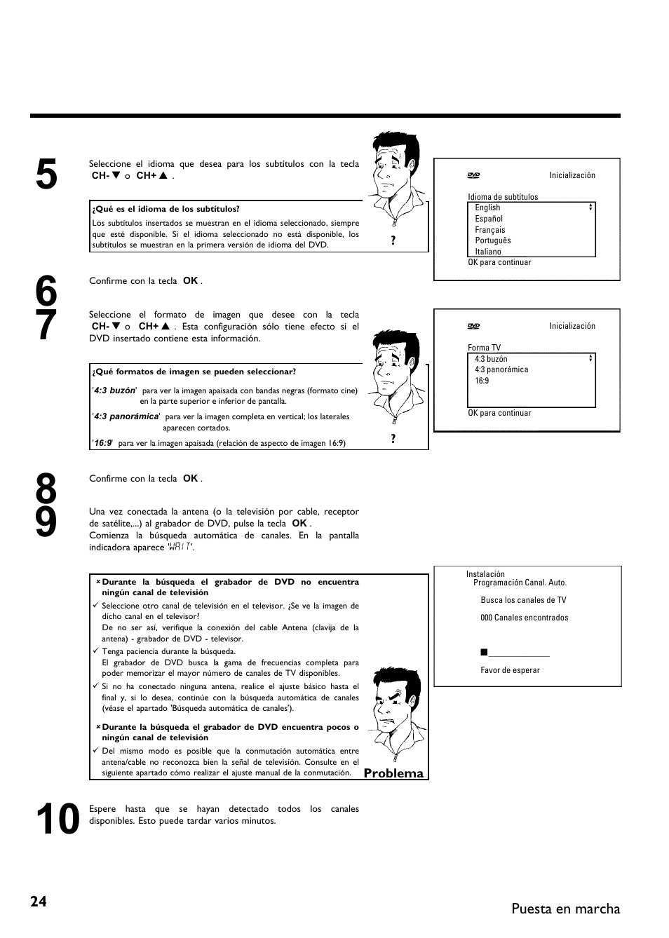 Puesta en marcha | Philips DVDR615-17 User Manual | Page 130 / 192
