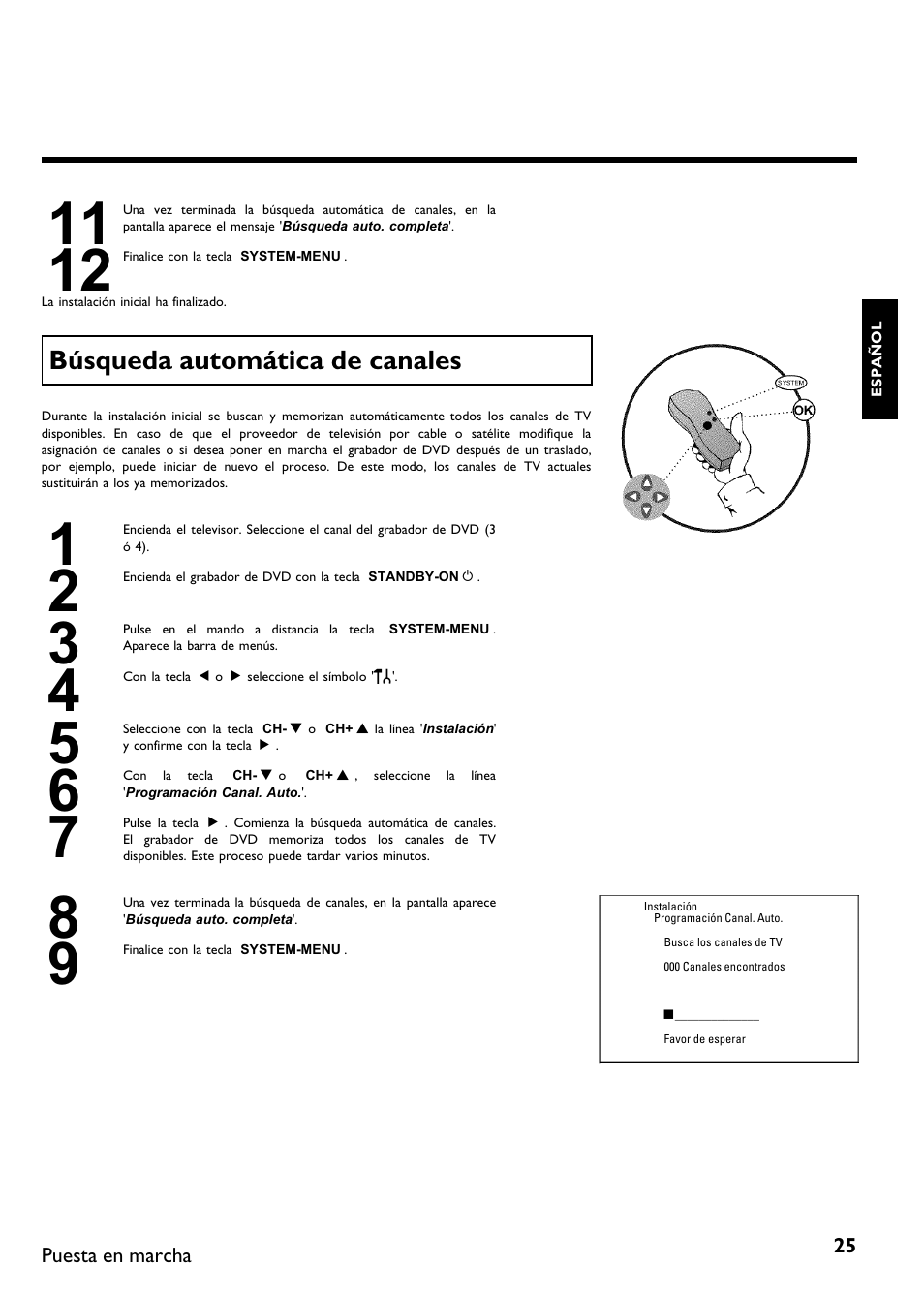 Búsqueda automática de canales | Philips DVDR615-17 User Manual | Page 131 / 192