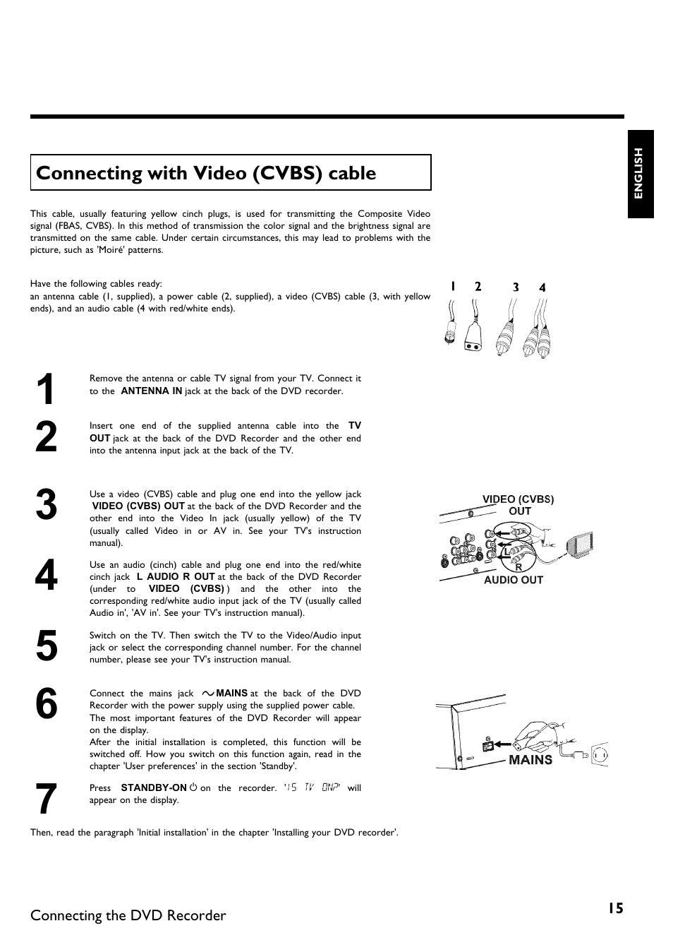 Connecting with video (cvbs) cable | Philips DVDR615-17 User Manual | Page 27 / 192