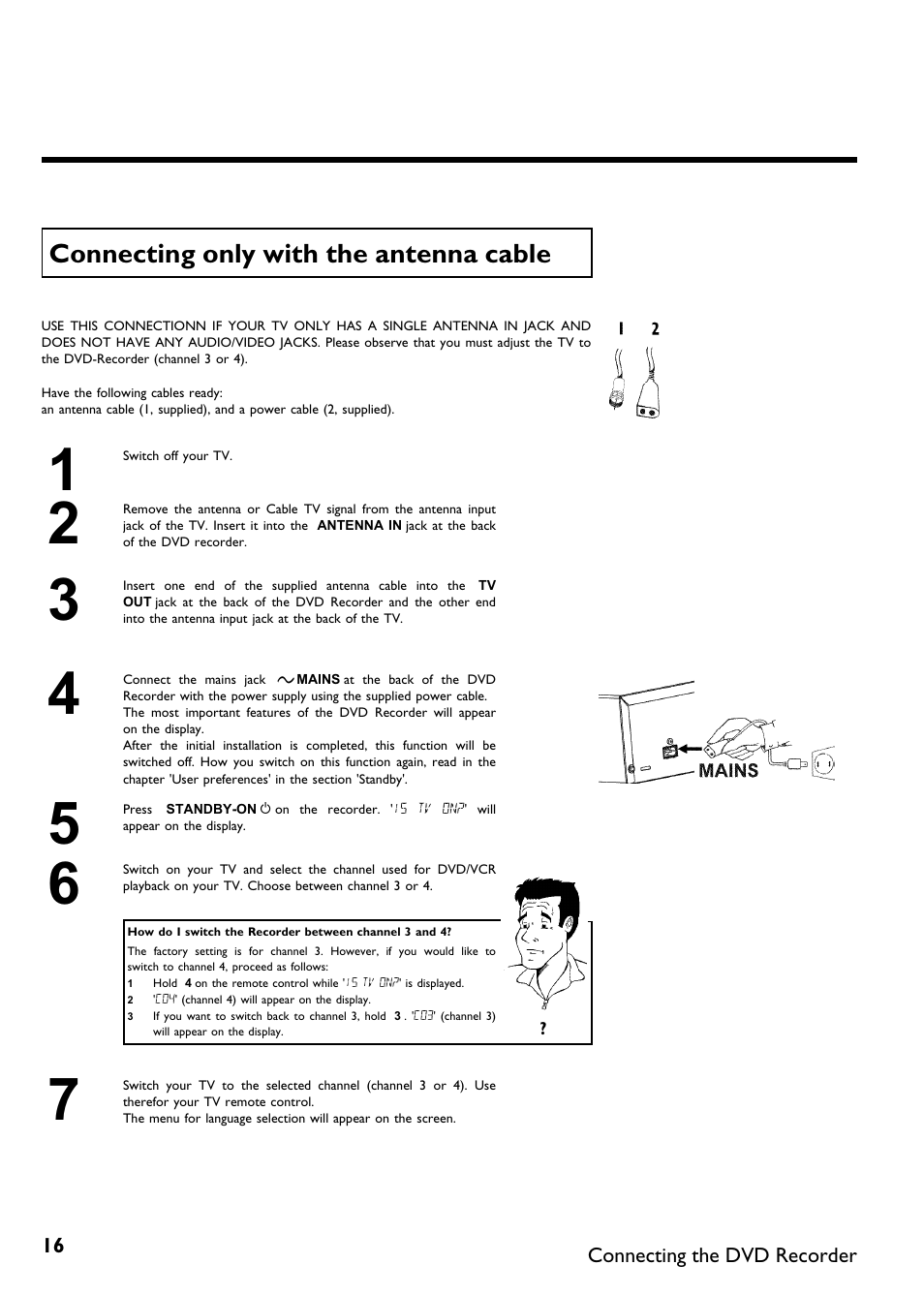 Connecting only with the antenna cable | Philips DVDR615-17 User Manual | Page 28 / 192