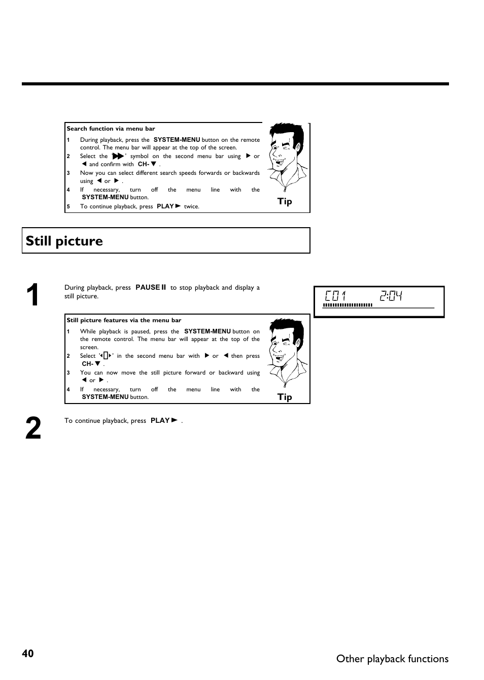 Still picture, Other playback functions | Philips DVDR615-17 User Manual | Page 52 / 192