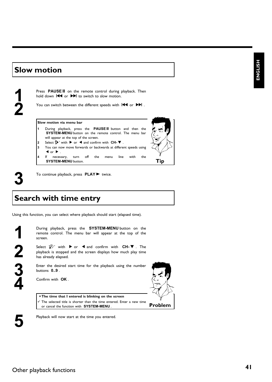 Slow motion, Search with time entry | Philips DVDR615-17 User Manual | Page 53 / 192