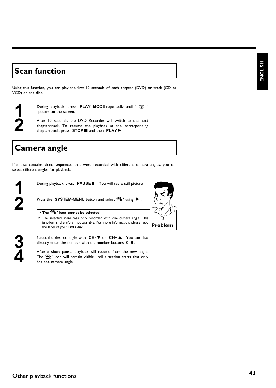 Scan function, Camera angle | Philips DVDR615-17 User Manual | Page 55 / 192