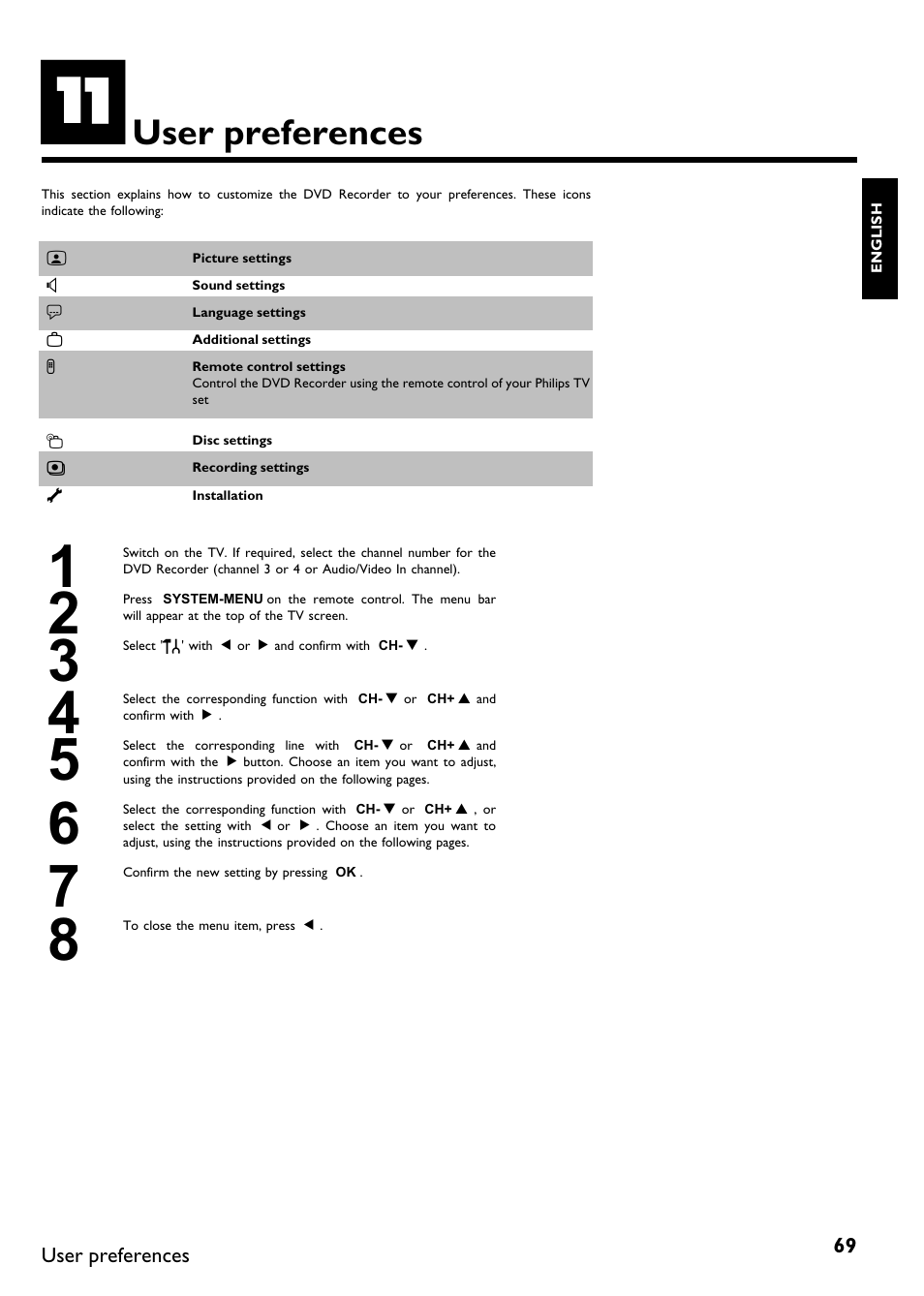 User preferences | Philips DVDR615-17 User Manual | Page 81 / 192